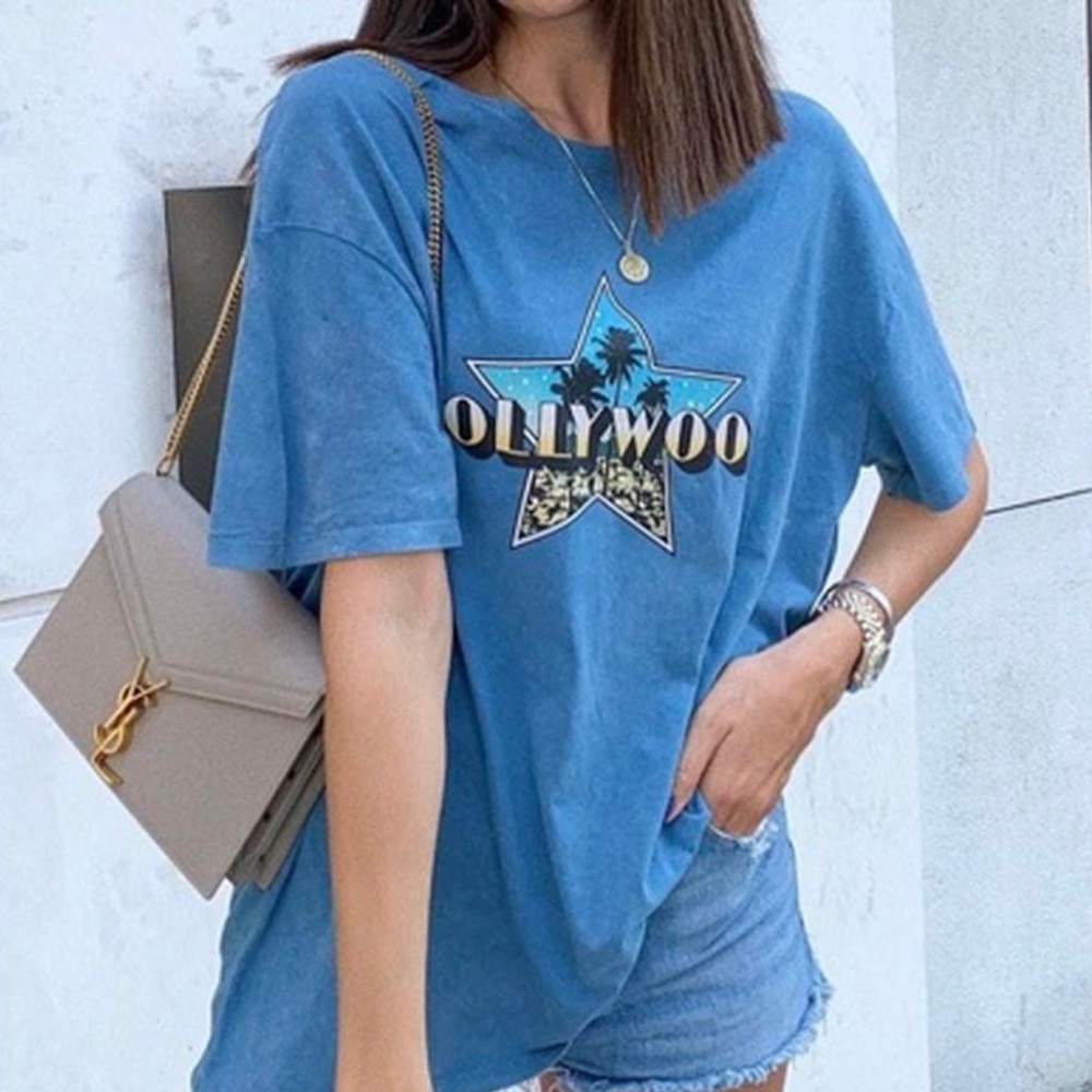 ZARA BLUE AND PINK HOLLYWOOD TEE